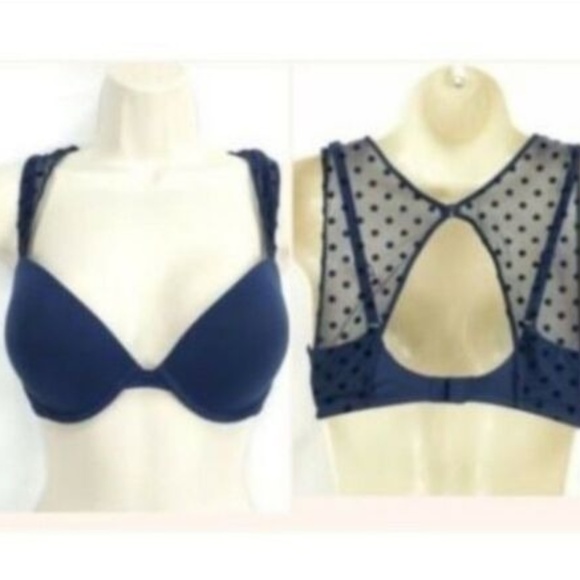 Victorias Secret Padded Plunge Bra Mesh Polka Dot - Picture 7 of 7